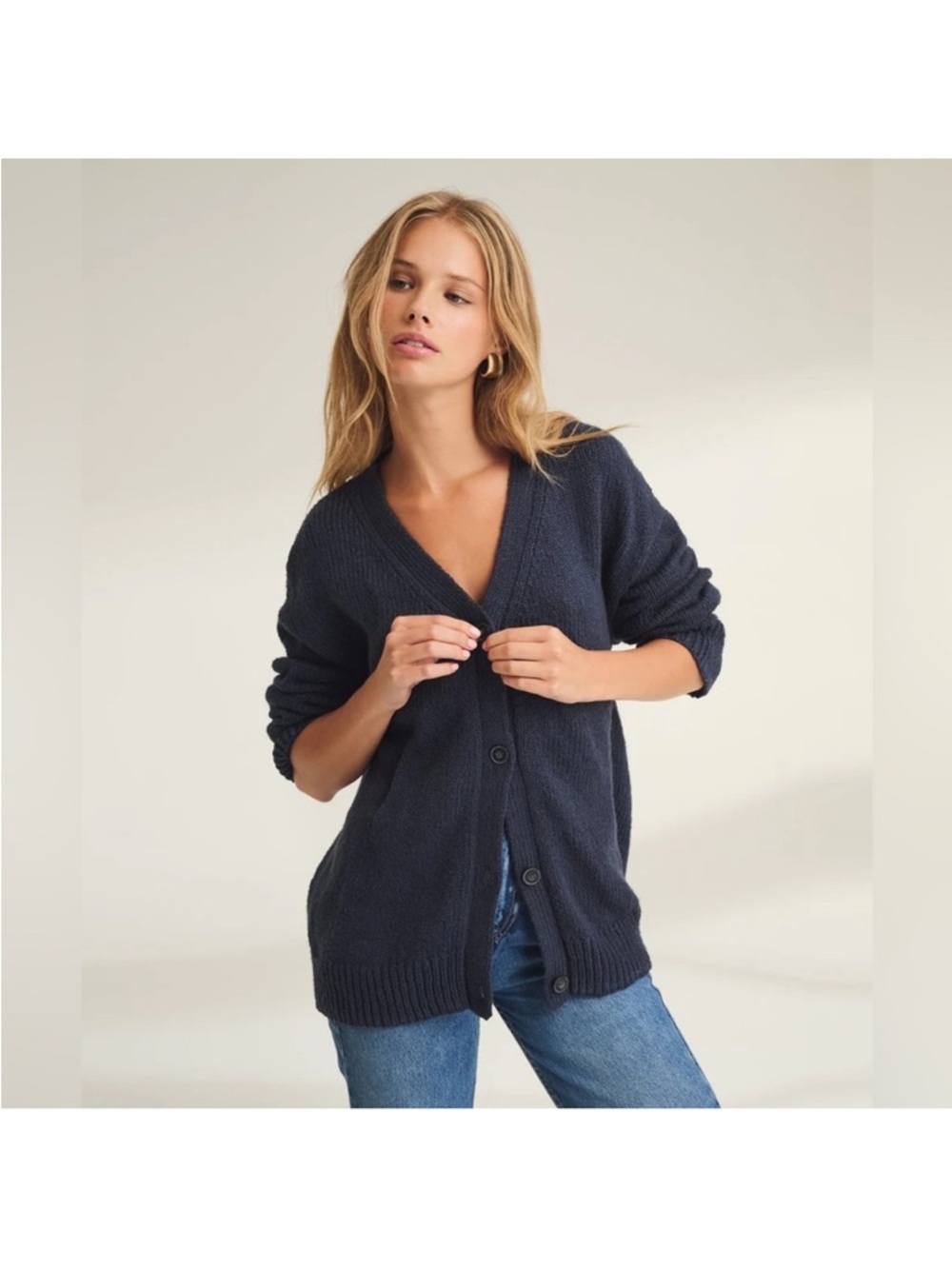 NWT NAADAM Chunky Cotton Oversized Cardigan Size Medium Washed Navy 100% cotton